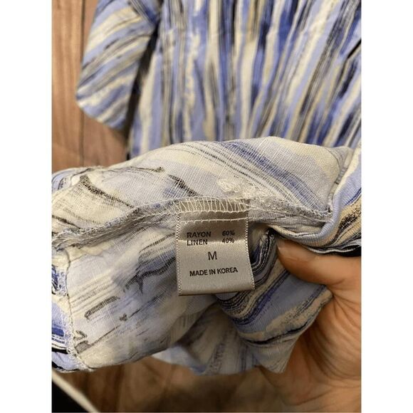 Damee Inc. S Blazer Jacket Blue Striped Wire Collar Bell Sleeves Career abstract - Picture 2 of 8